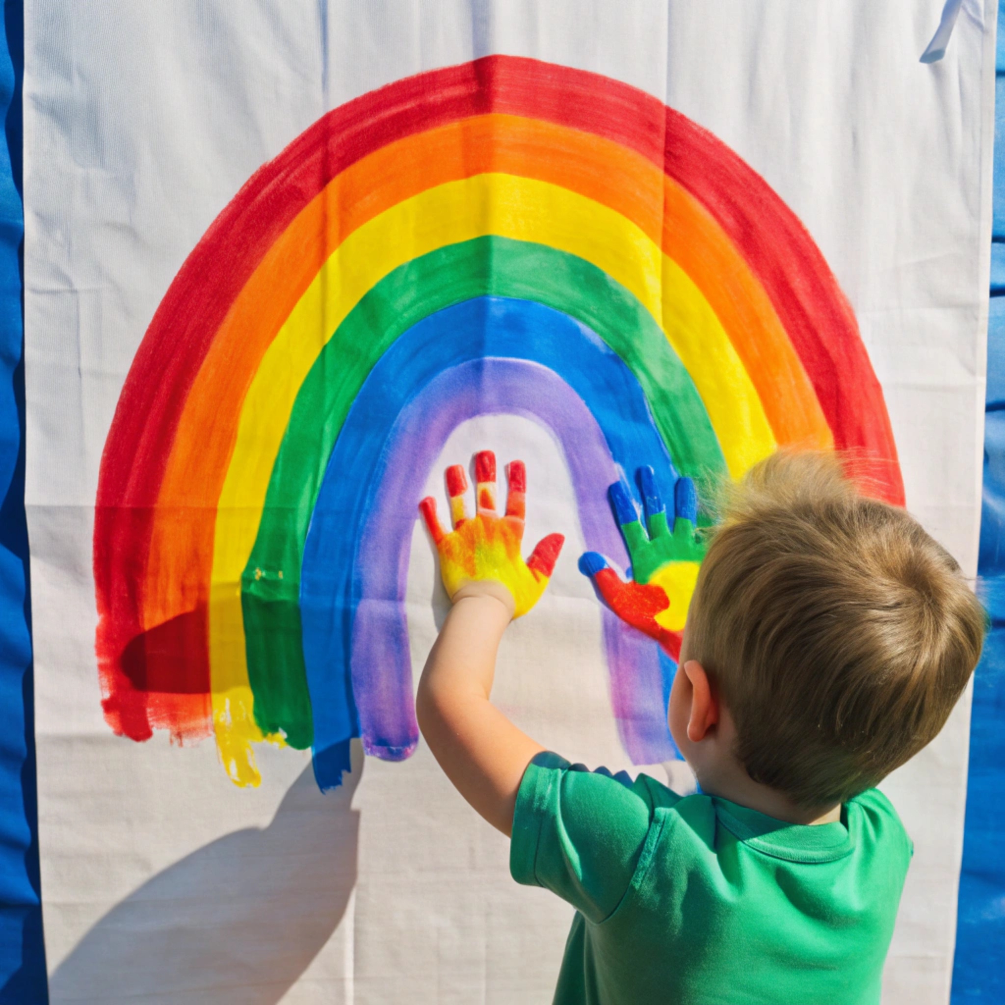child-painting-rainbow-white-cloth-with-rainbow-it child-painting-rainbow-white-cloth-with-rainbow-it