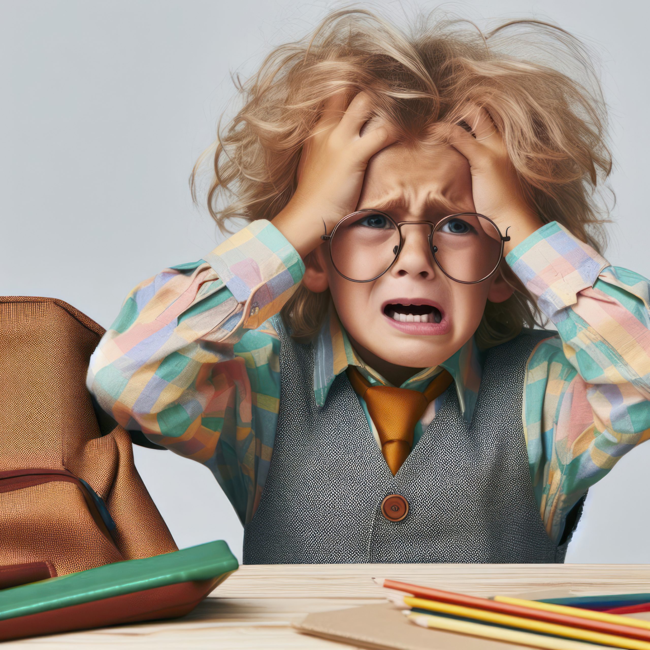Photo of a Stressed a kindergartener under pressure solid background. ai generative Photo of a Stressed a kindergartener under pressure solid background. ai generative.